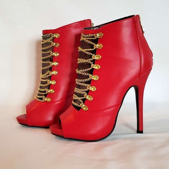 Shoedazzle | Liliana red open toe heeled booties - Picture 2 of 12